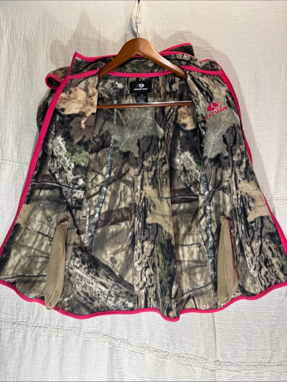 Mossy Oak Women's Camo Fleece Jacket Pink TrimFull Zip Size L EUC - Picture 9 of 10
